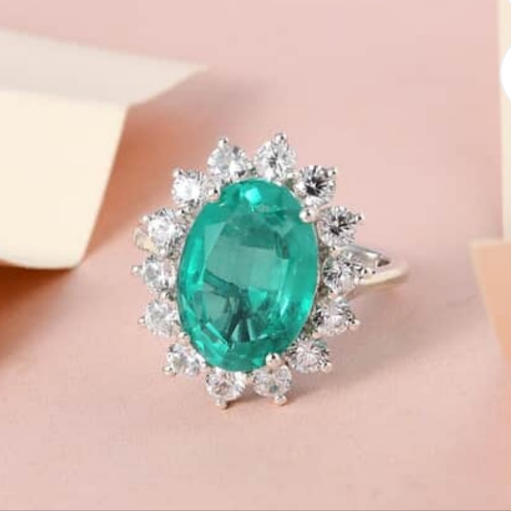 Genuine Emeraldine Quartz and White Zircon Ring Platinum over 925 Size 8… - Picture 6 of 12